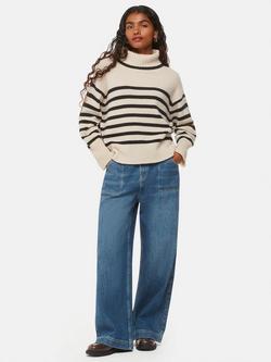 Whistles Petite Stripe Wool Roll Neck Jumper, Ivory/Multi, Ivory/Multi