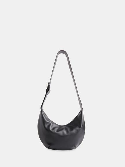 Whistles Sia Curved Crossbody Leather Bag, Black, Black