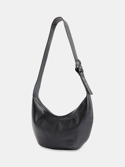 Whistles Sia Curved Crossbody Leather Bag, Black - view 2, Black