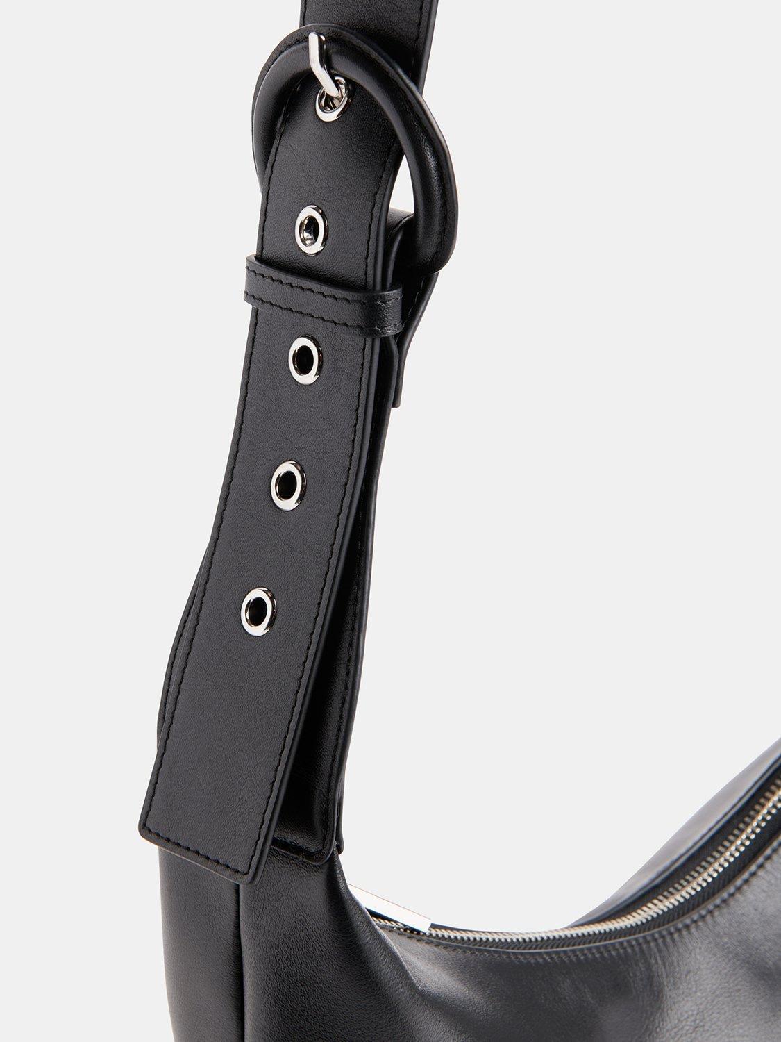 Product image 4 of 5, which shows Whistles Sia Curved Crossbody Leather Bag, Black