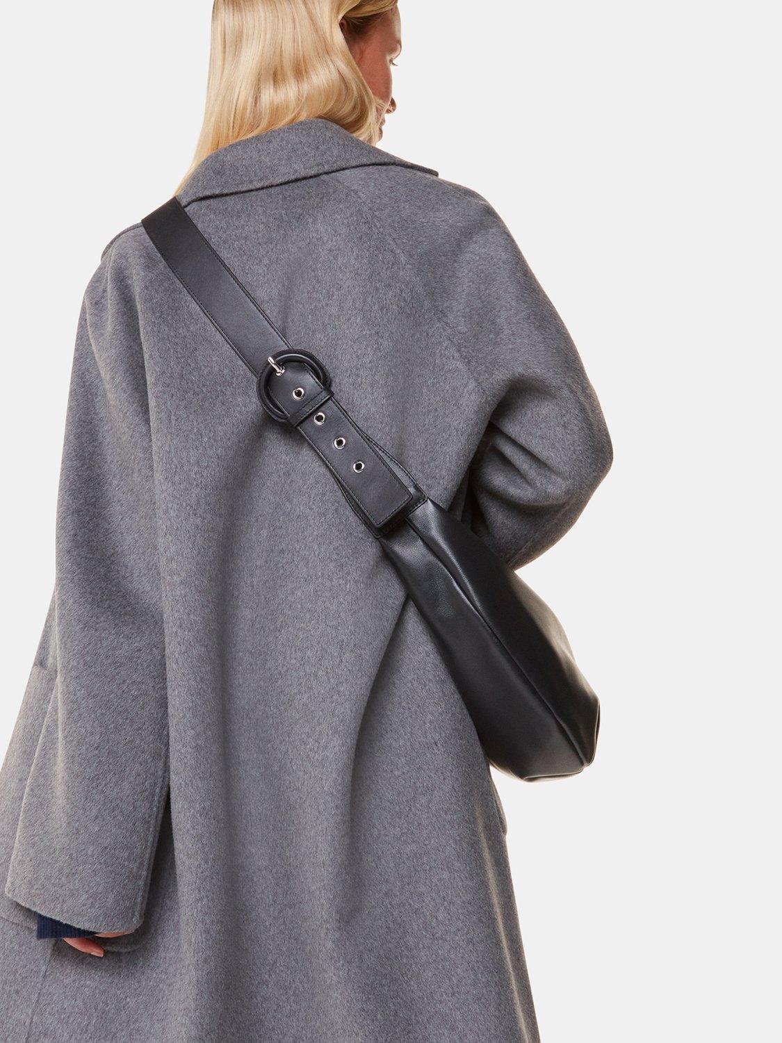 Product image 5 of 5, which shows Whistles Sia Curved Crossbody Leather Bag, Black