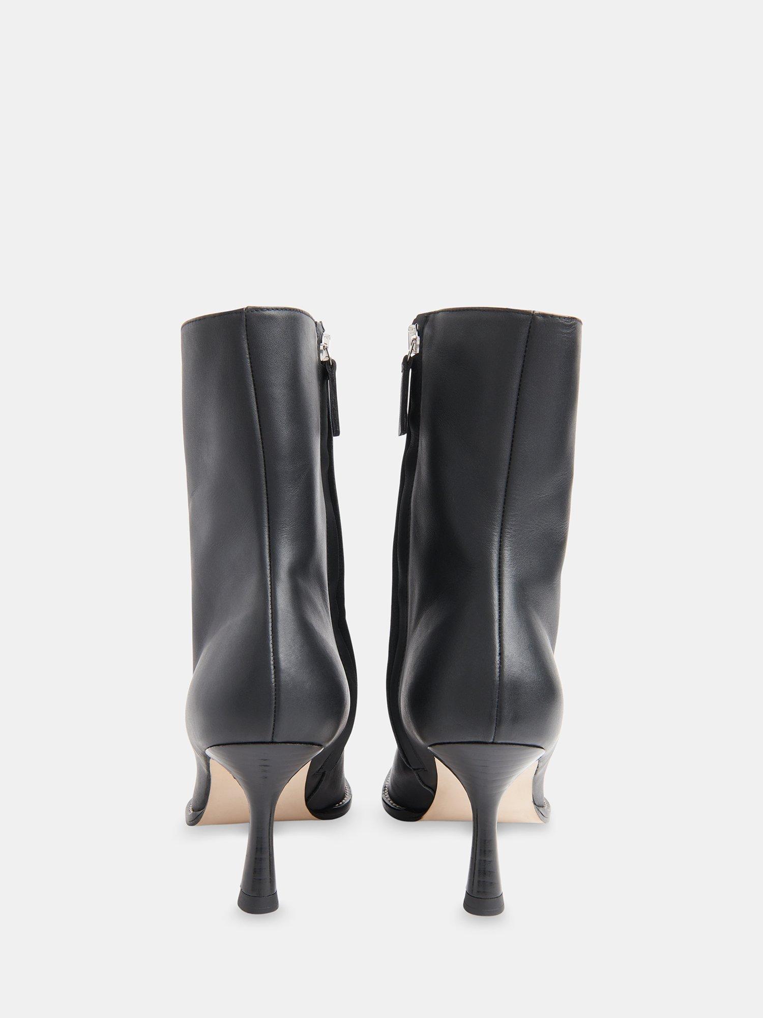 Product image 2 of 5, which shows Whistles Nettie Leather Stitch Detail Heeled Boots, Black, 3