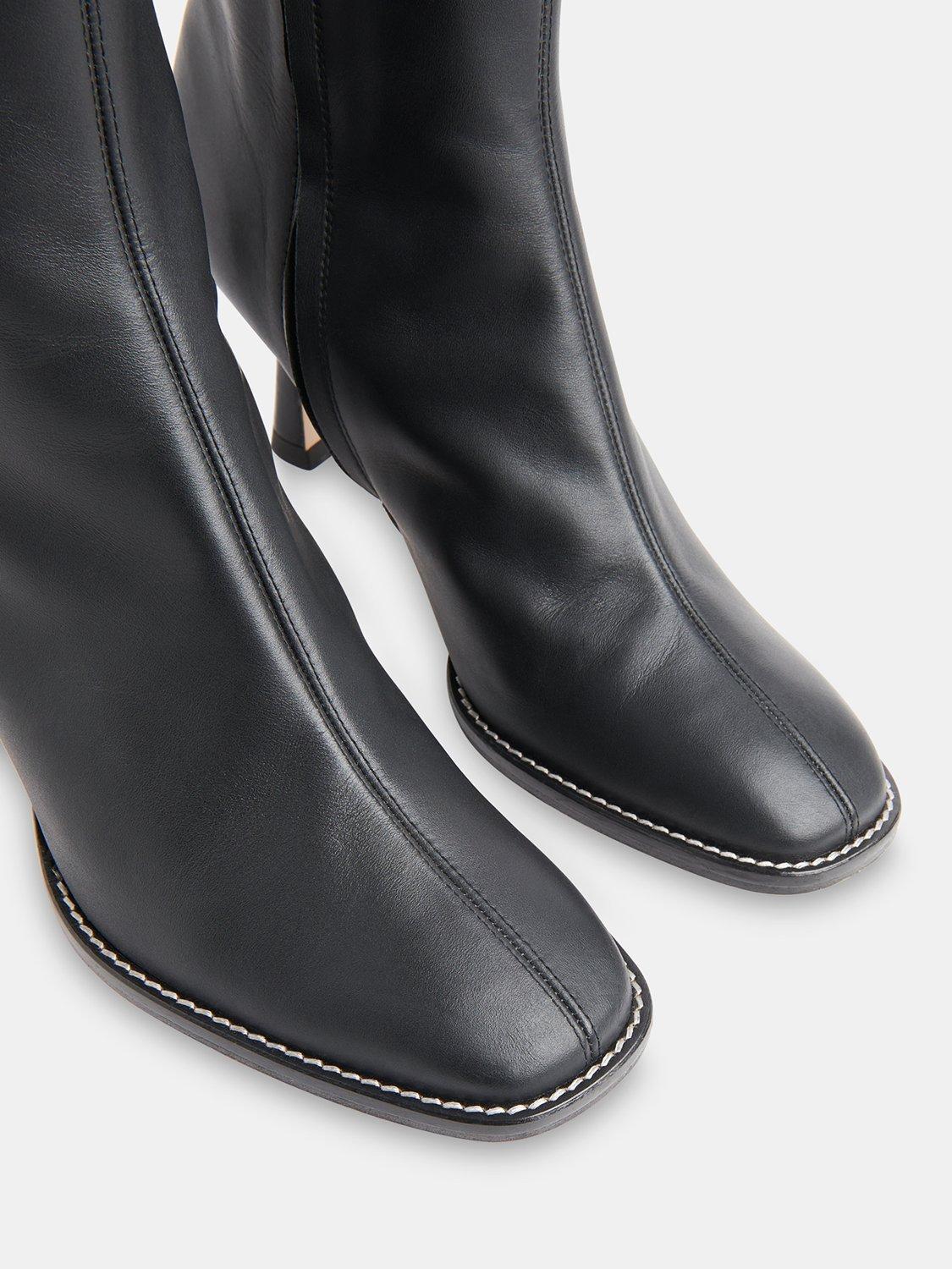 Product image 3 of 5, which shows Whistles Nettie Leather Stitch Detail Heeled Boots, Black, 3