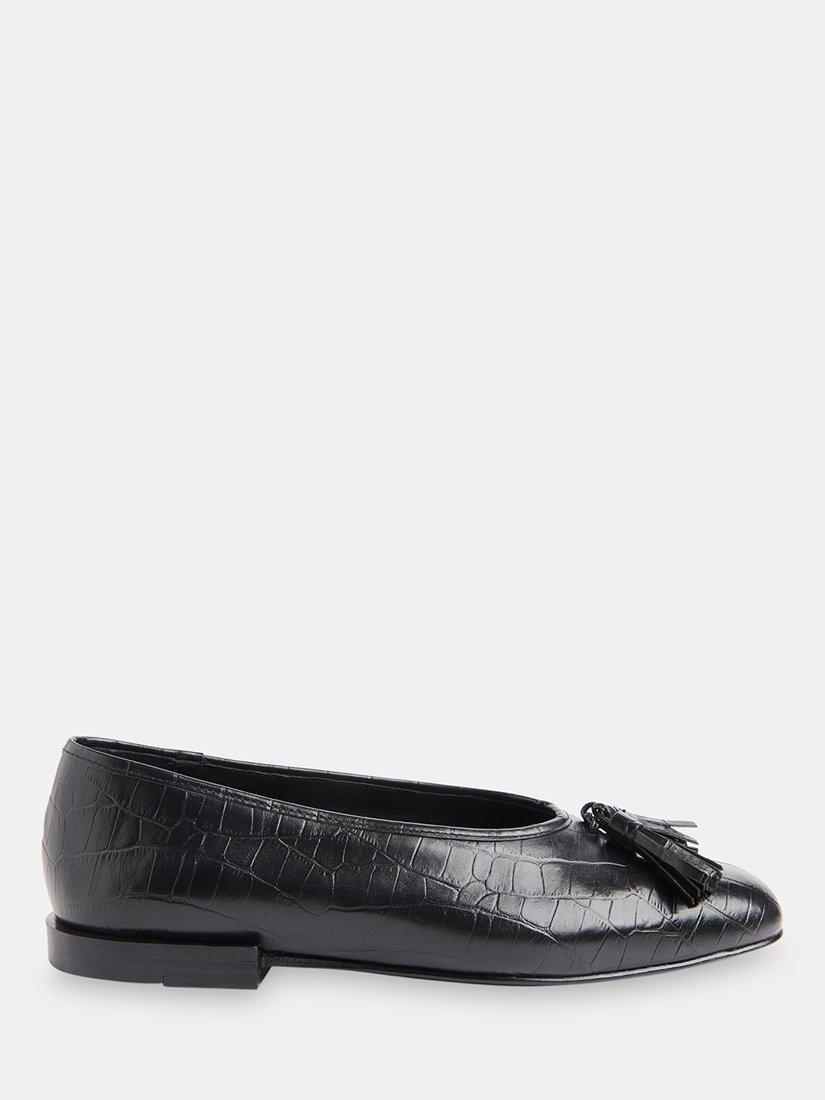 Product image 1 of 5, which shows Whistles Cilou Leather Croc Effect Tassel Detail Pumps, Black, 3