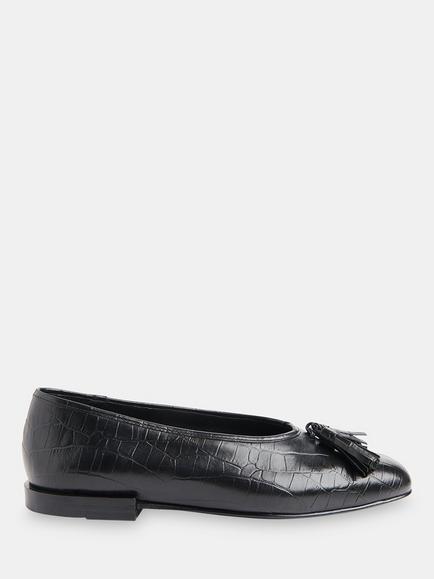 Whistles Cilou Leather Croc Effect Tassel Detail Pumps, Black, Black