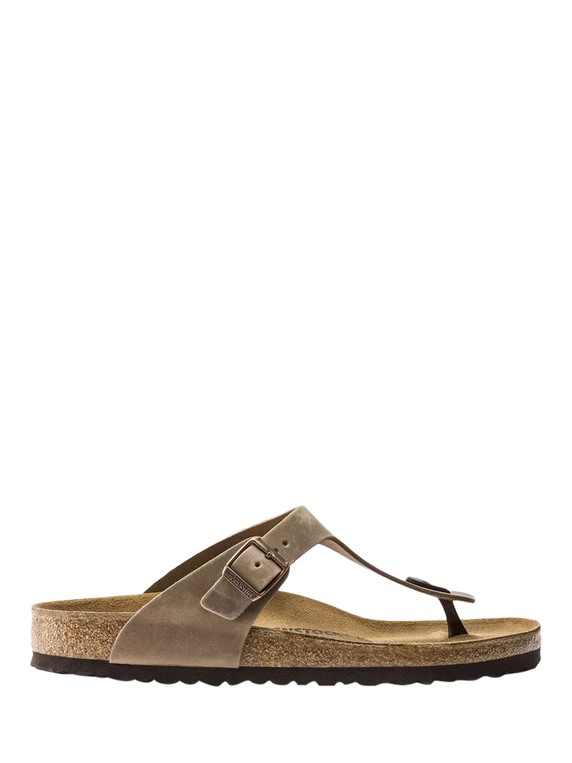 Product image 1 of 4, which shows Birkenstock Gizeh Oiled Nubuck Thong Sandals, Tobacco Brown, EU41