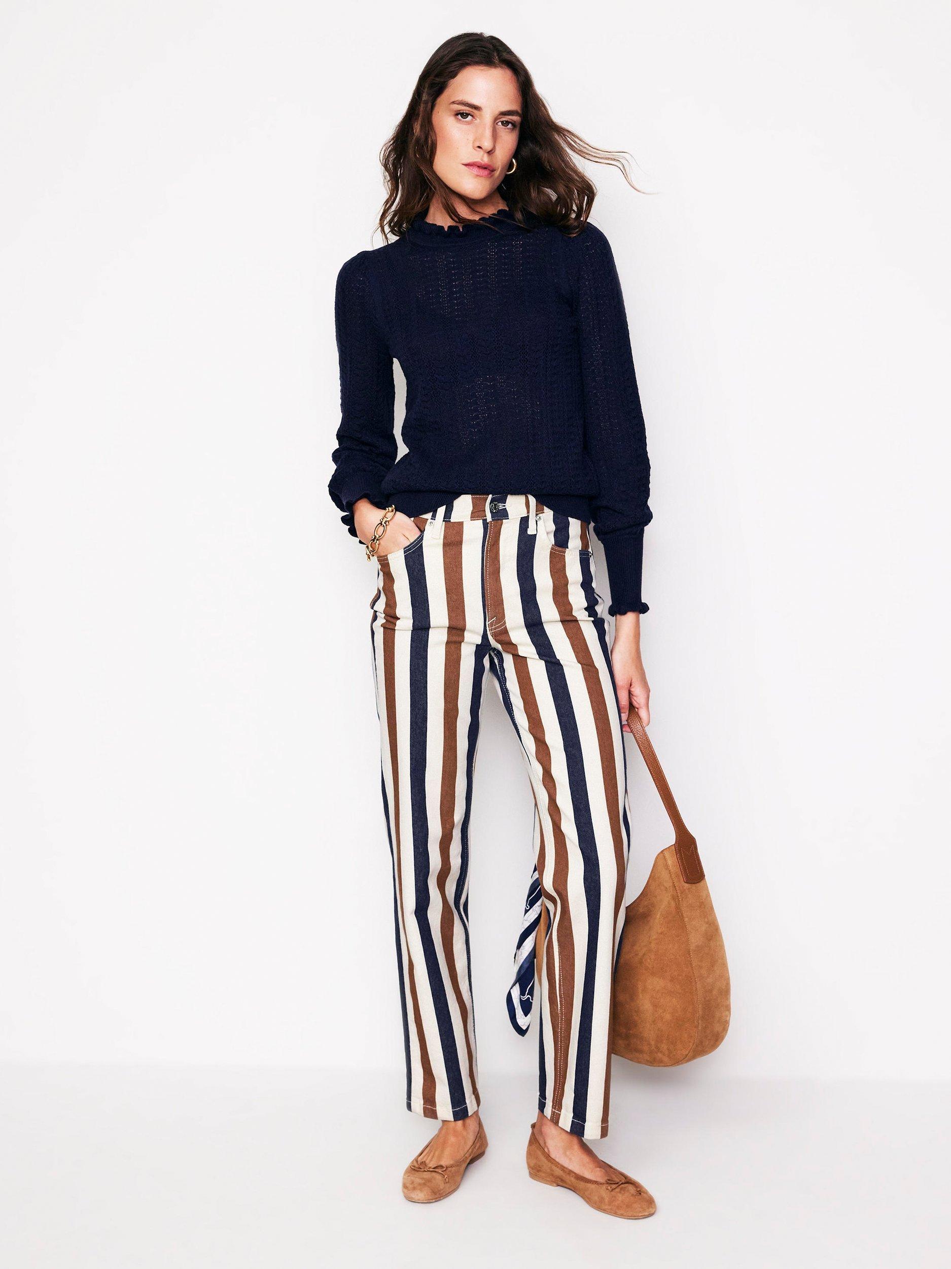 Boden Stripe Straight Cut Jeans Tan Multi