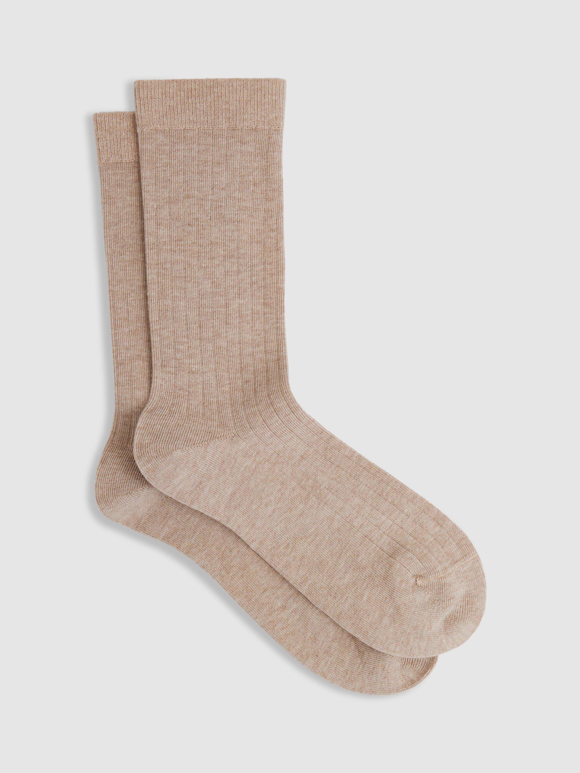 Product image 1 of 2, which shows Reiss Felicia Ribbed Socks, Oatmeal, S-M