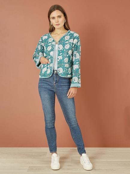 Yumi Floral Quilted Reversible Jacket, Green/Multi, Green/Multi