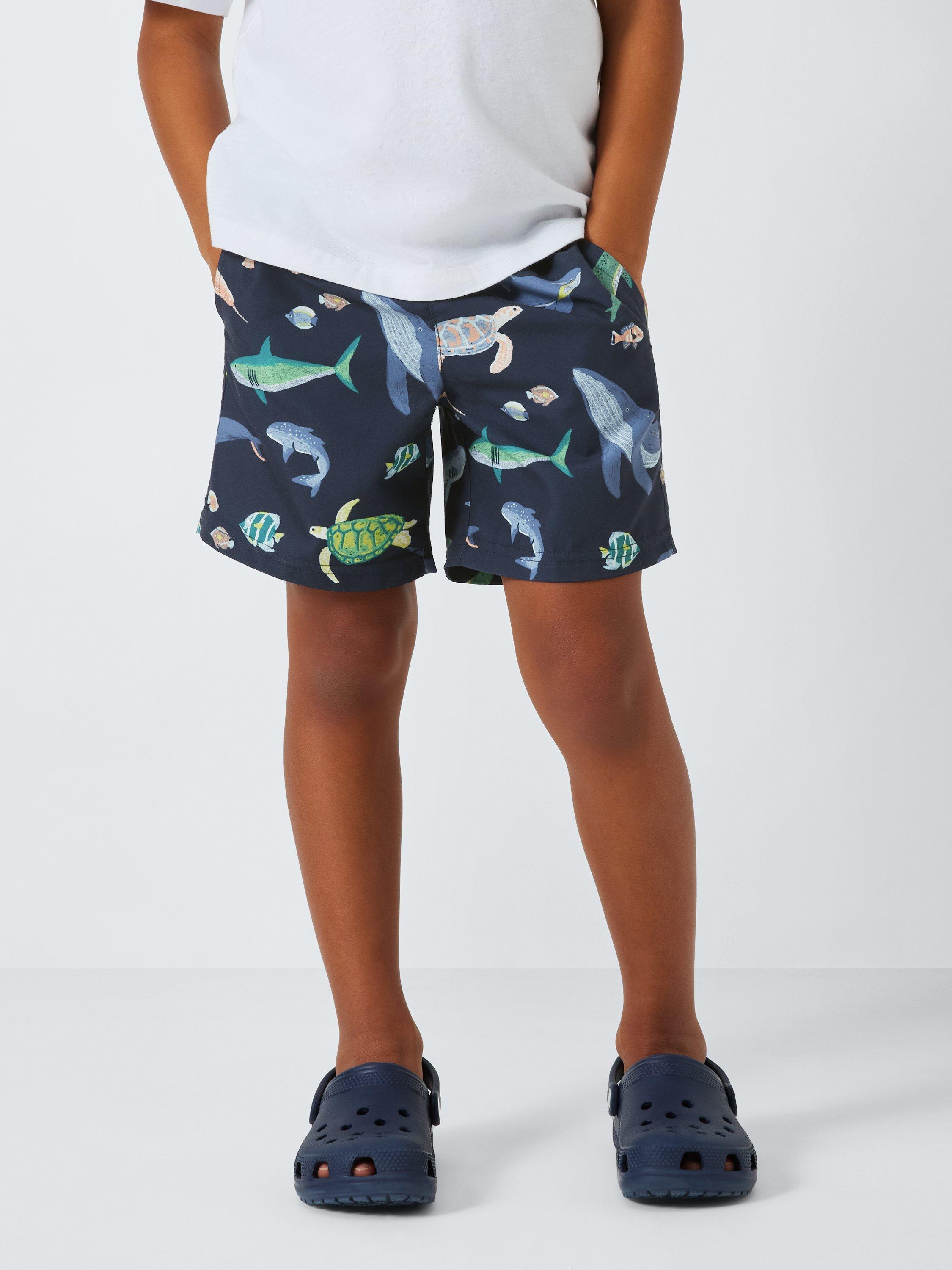 Product image 1 of 7, which shows John Lewis Kids' Sea Animal Swim Shorts, Blue, 2 years
