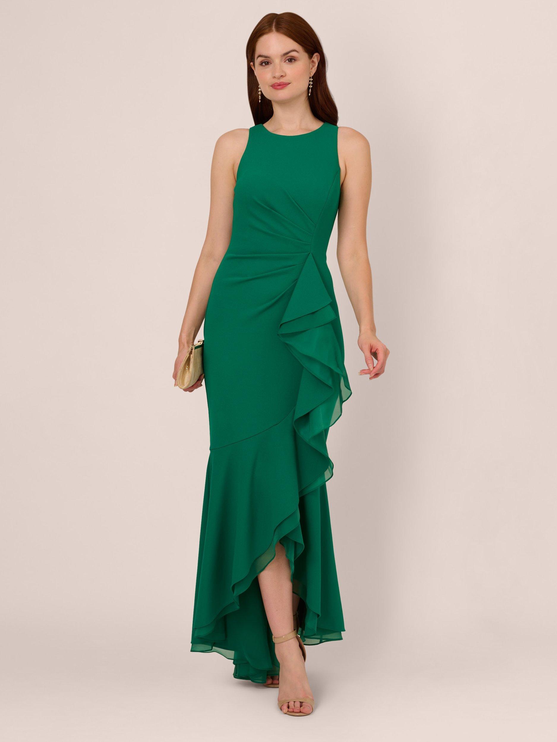 Adrianna Papell Ruffle Crepe Halterneck Dress, Radiant Emerald