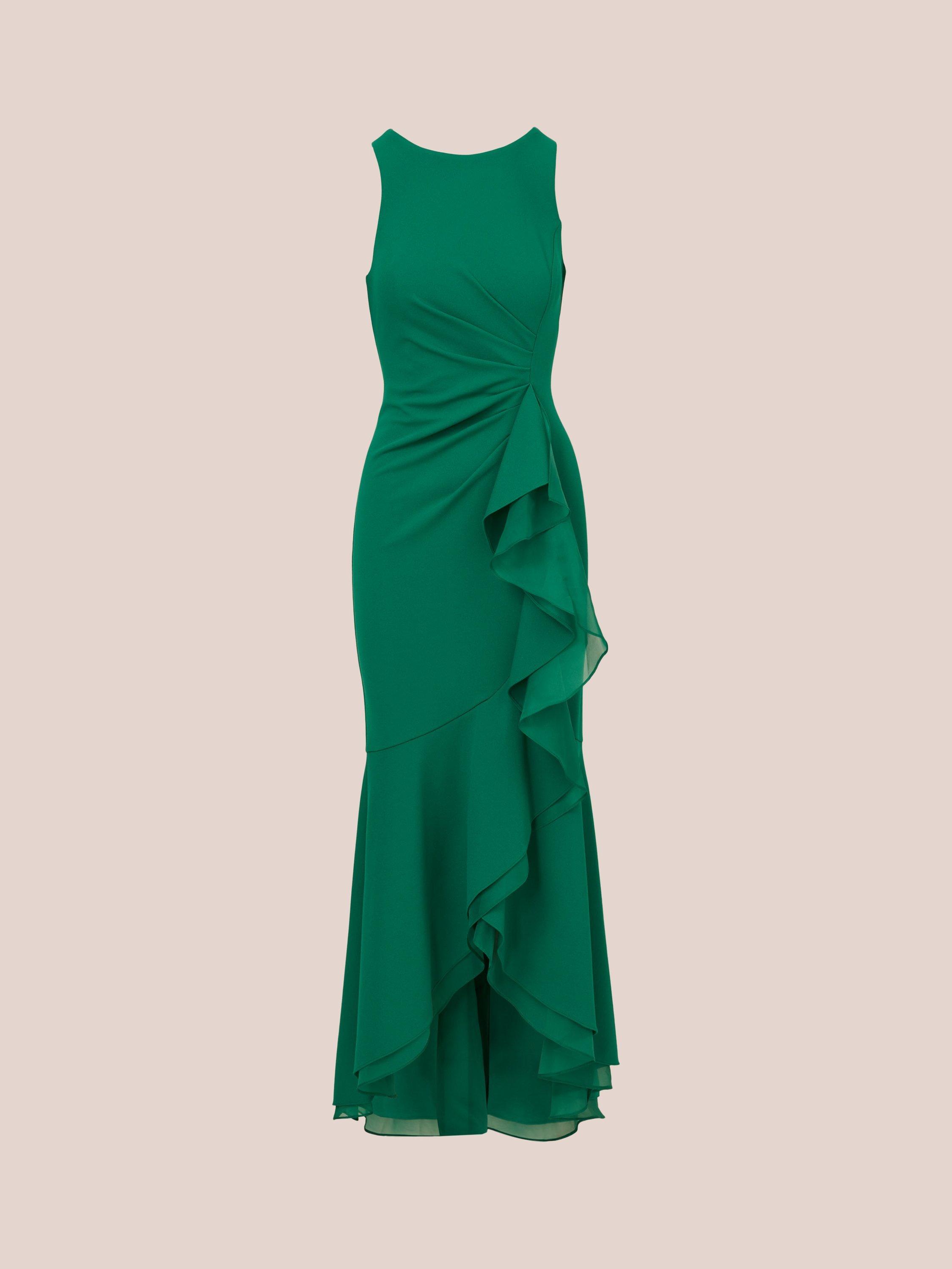 Product image 6 of 7, which shows Adrianna Papell Ruffle Crepe Halterneck Dress, Radiant Emerald, 6