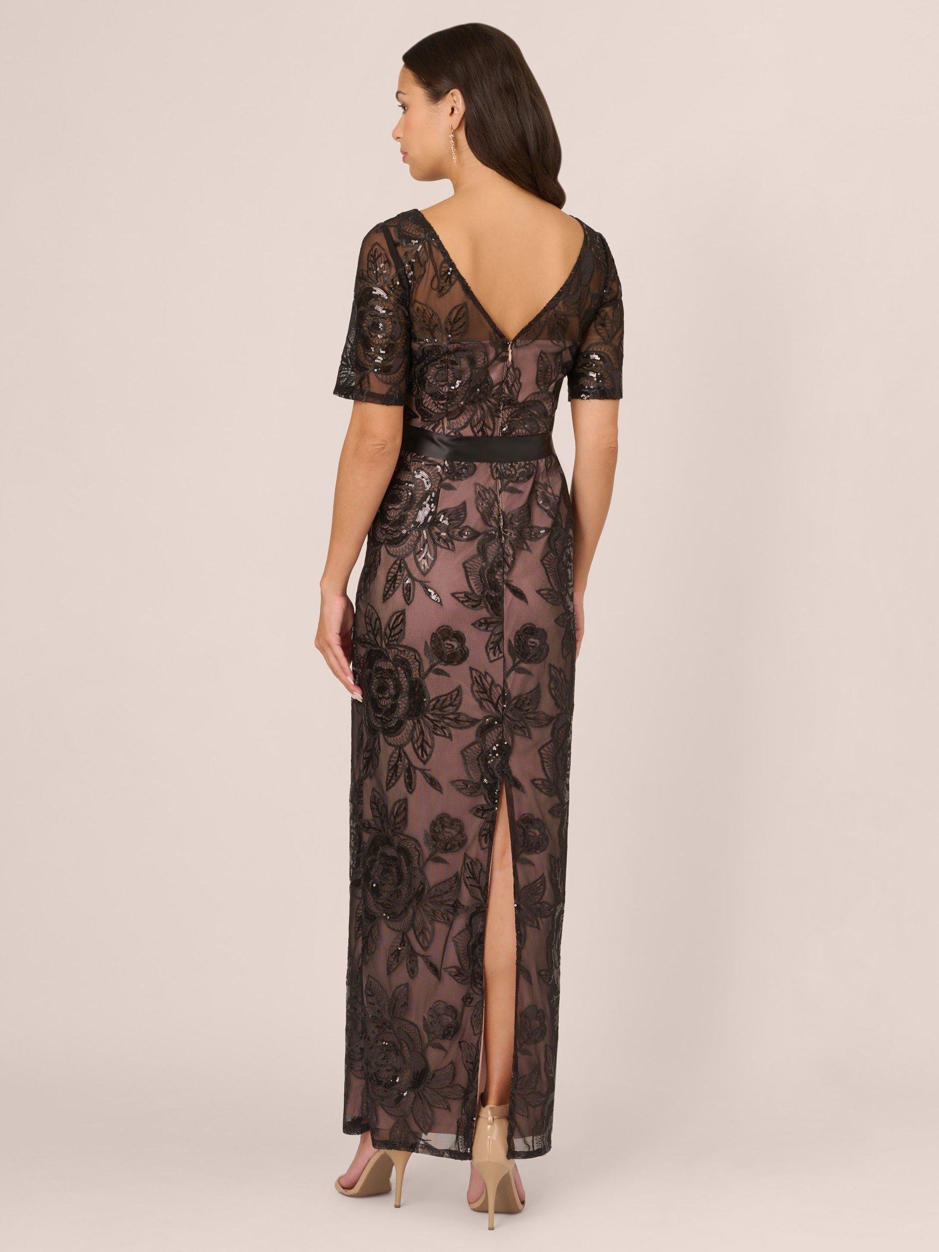 Product image 2 of 7, which shows Papell Studio Sequin Lace Mermaid Dress, Black, 6
