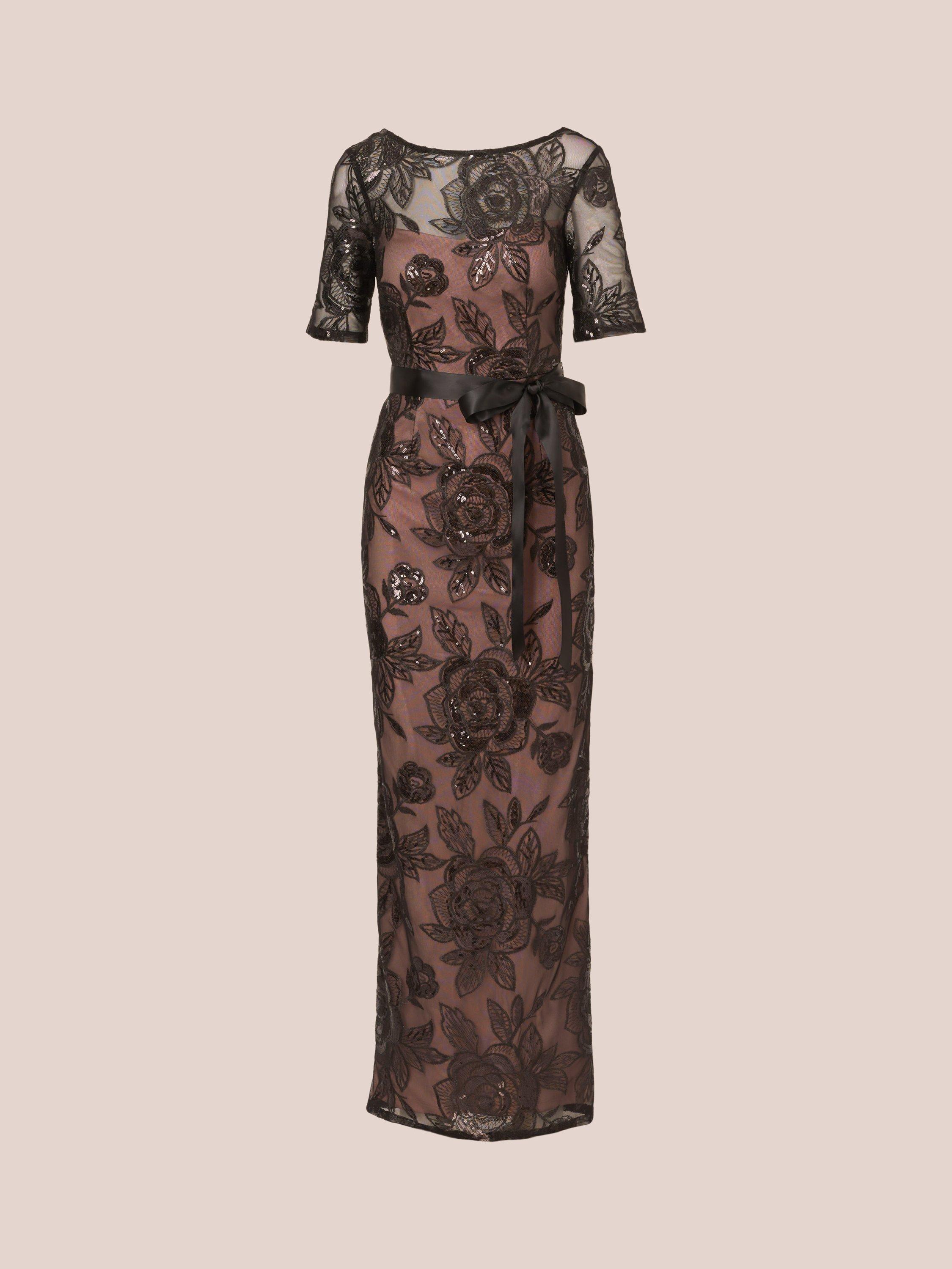 Product image 6 of 7, which shows Papell Studio Sequin Lace Mermaid Dress, Black, 6
