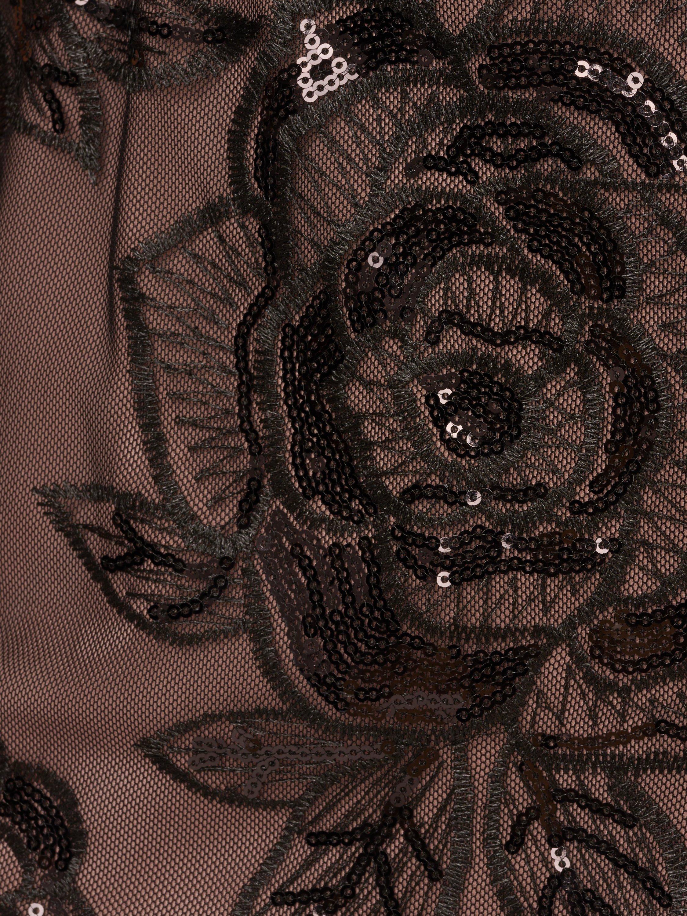 Product image 7 of 7, which shows Papell Studio Sequin Lace Mermaid Dress, Black, 6