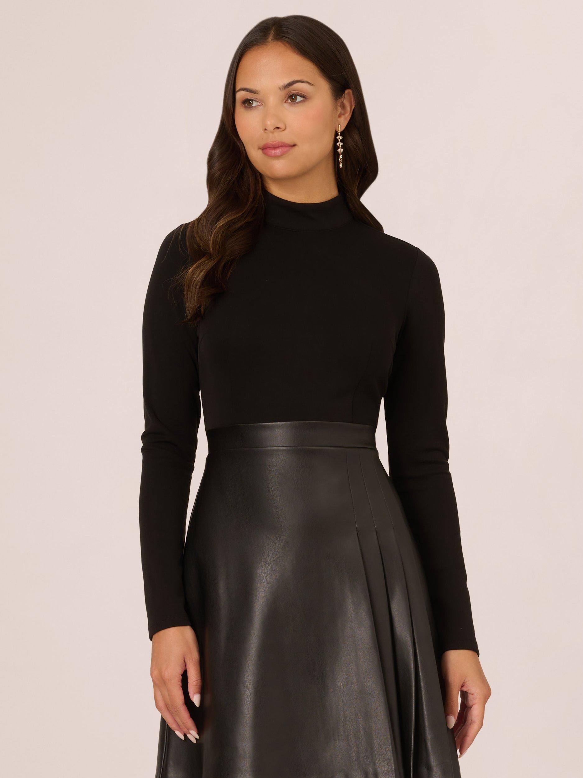 Adrianna Papell Ponte Faux Leather Dress Black