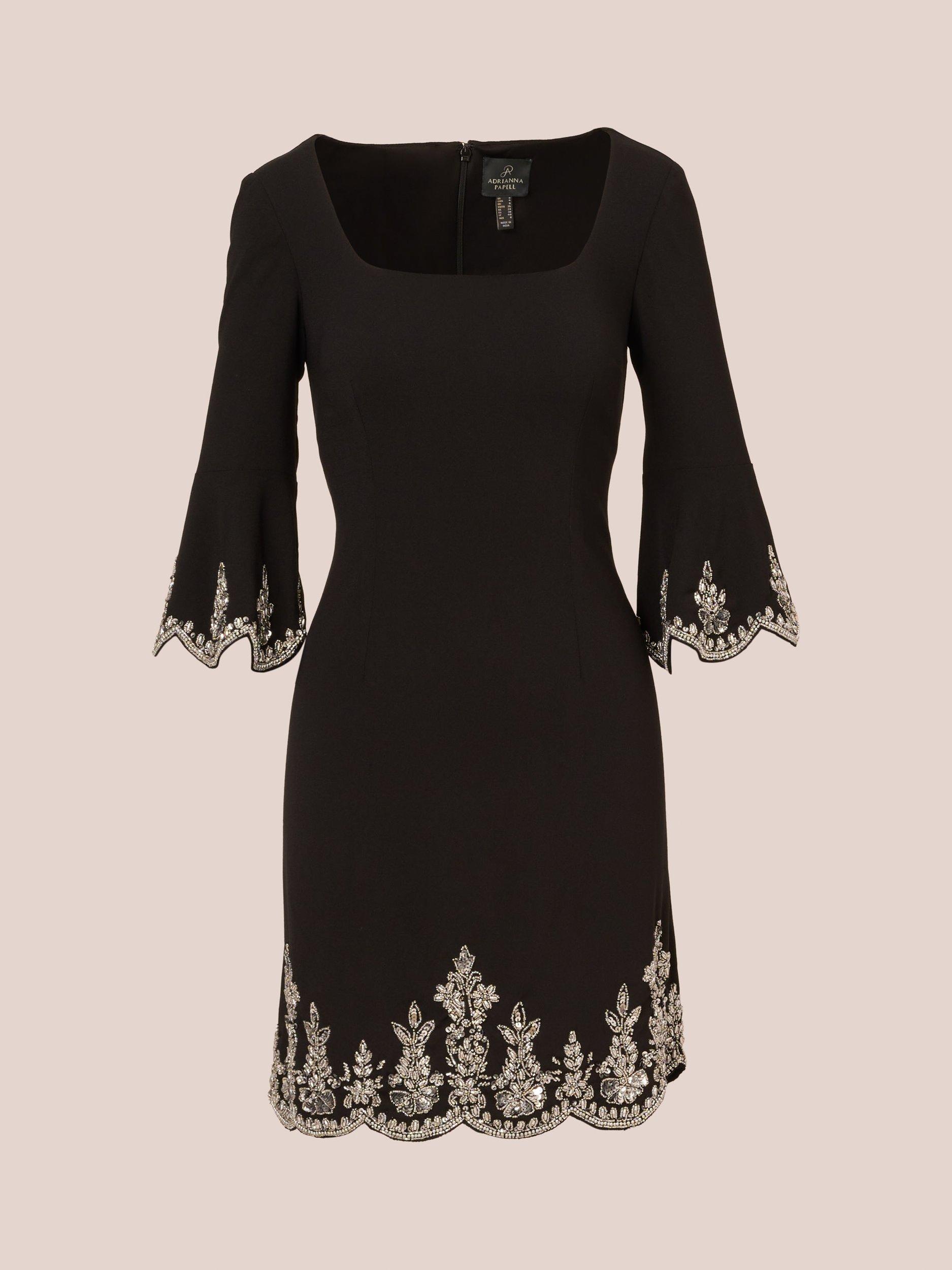 Adrianna Papell Bead Crepe Bell Sleeve Dress Black