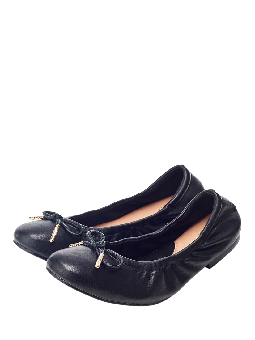 Product image 2 of 4, which shows Moda in Pelle Freyani Leather Bow Detail Ballerina Pumps, Black, 3