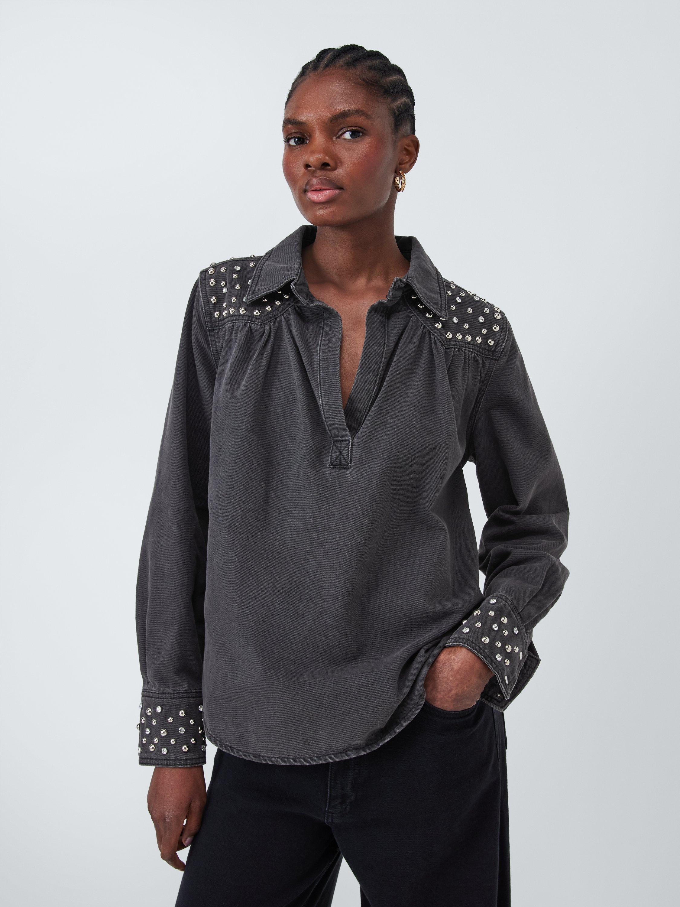 AND/OR Kylie Stud Denim Shirt, Washed Black