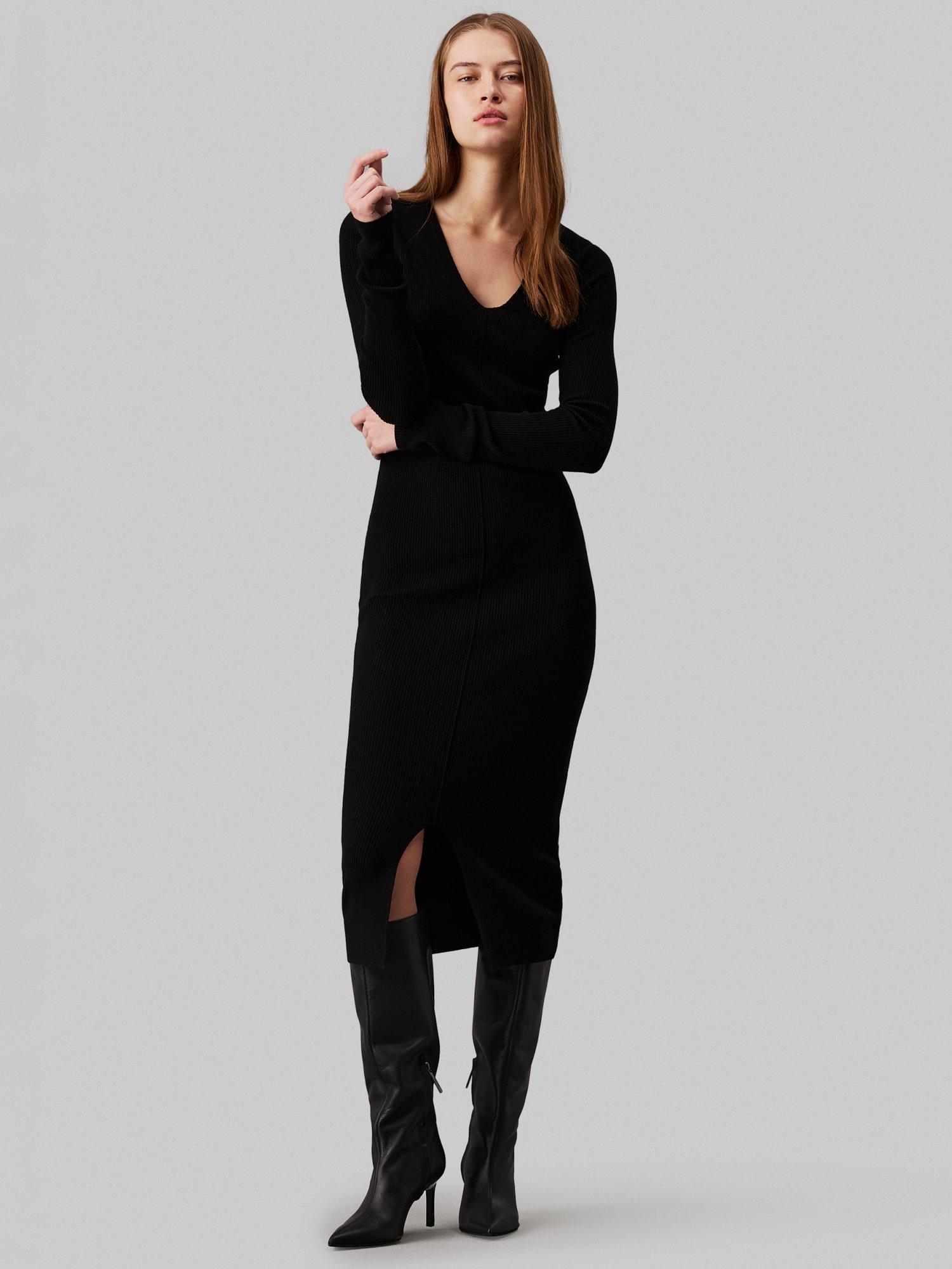 Calvin Klein Jeans Soft Rib Wool Blend Dress Ck Black