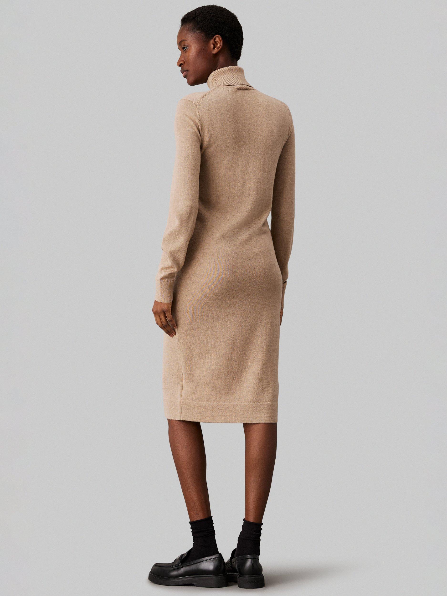 Product image 2 of 5, which shows Calvin Klein Jeans Merino Wool Roll Neck Jumper Dress, Amphora, XL