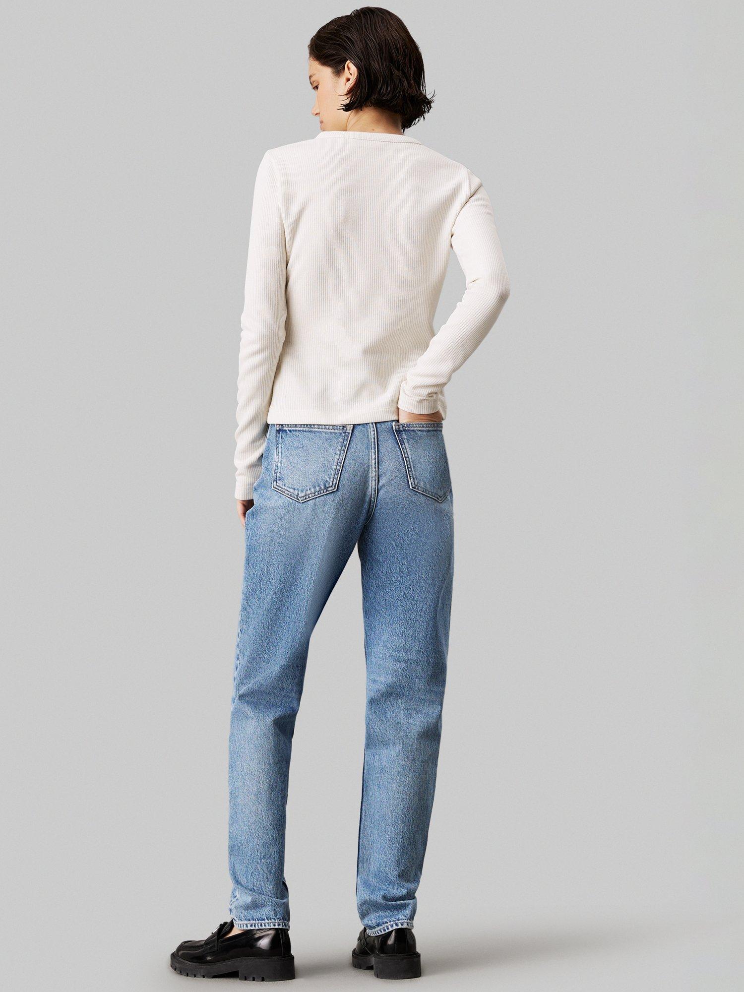 Product image 2 of 4, which shows Calvin Klein Jeans Mom Tapered Jeans, Washed Blue, 27S