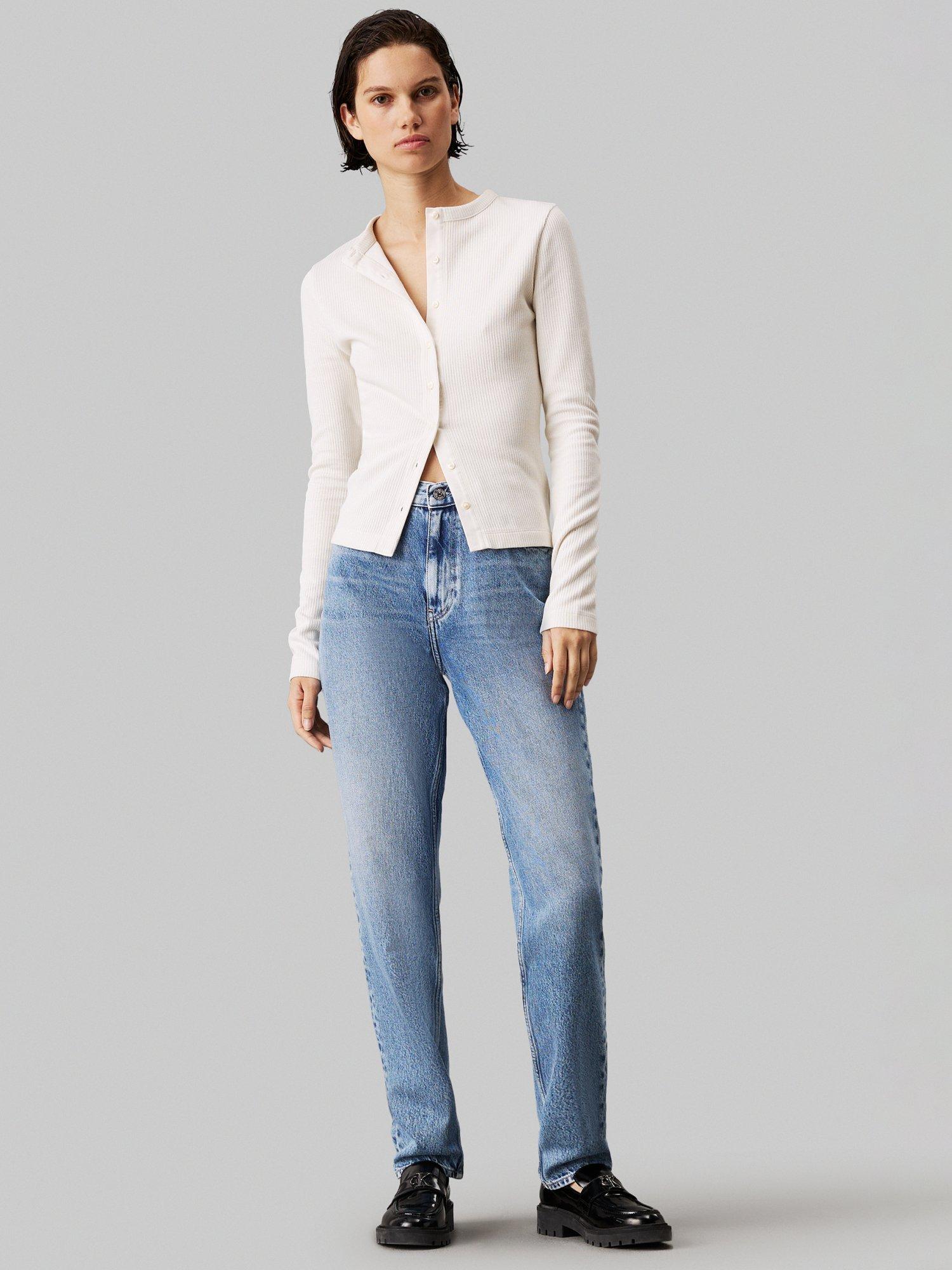 Product image 4 of 4, which shows Calvin Klein Jeans Mom Tapered Jeans, Washed Blue, 27S