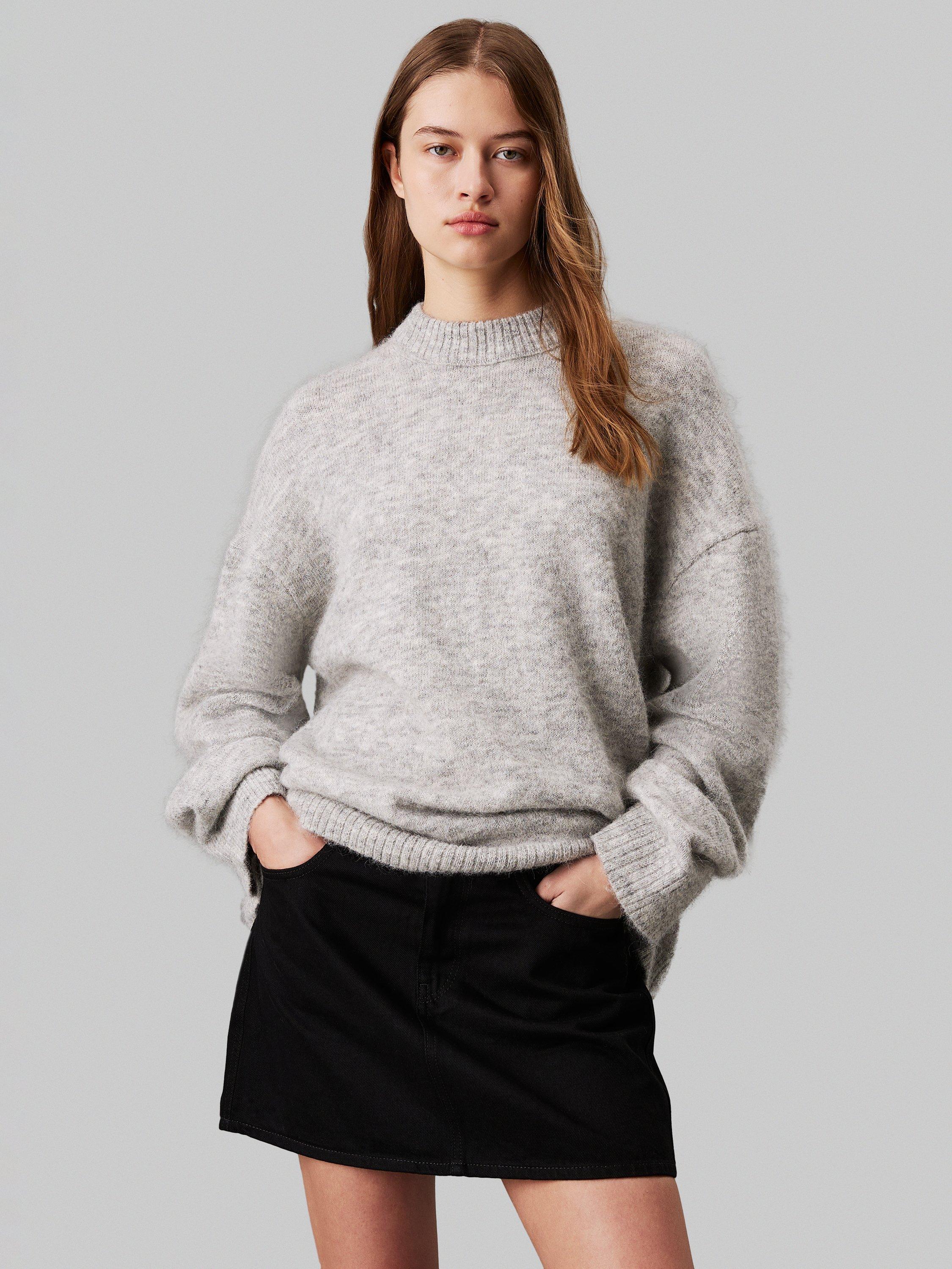 Calvin Klein Jeans Textured Loose Wool Blend Jumper Grey Heather