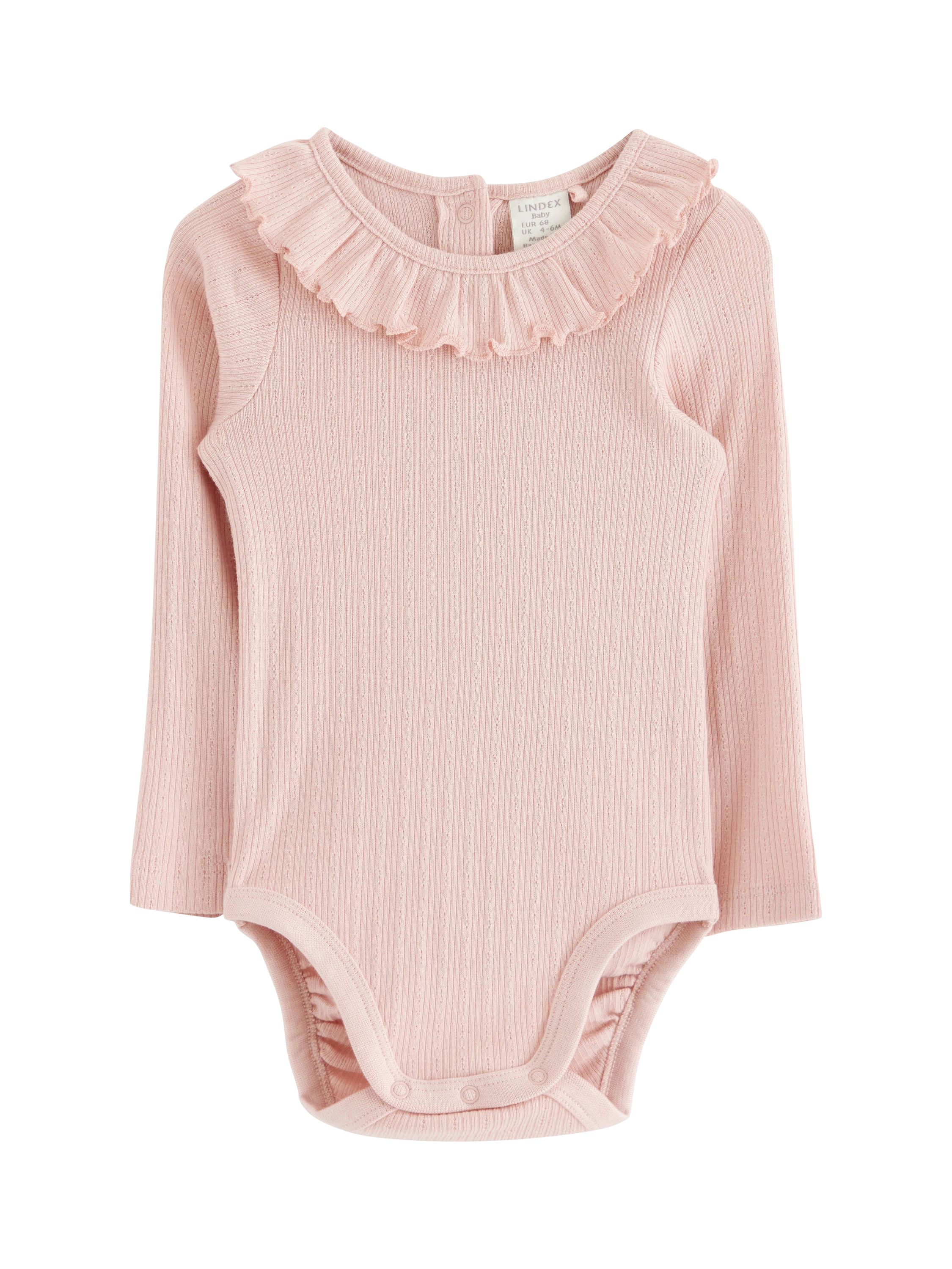 Product image 1 of 3, which shows Lindex Baby Organic Cotton Long Sleeve Bodysuit, Light Dusty Pink, 4-6 months