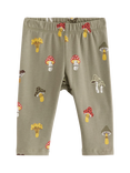 Lindex Baby Organic Cotton Mushroom Print Leggings, Light Dusty Khaki