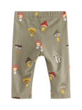 Lindex Baby Organic Cotton Mushroom Print Leggings, Light Dusty Khaki