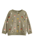 Lindex Baby Organic Cotton Mushroom Print Sweatshirt, Light Dusty Khaki