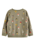 Lindex Baby Organic Cotton Mushroom Print Sweatshirt, Light Dusty Khaki