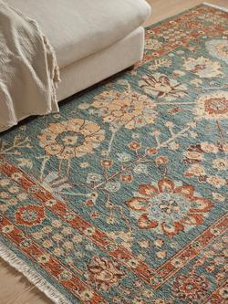 John Lewis Sumak Suzani Hand Knotted Floral Wool Rich Rug - view 2, Peacock/Multi
