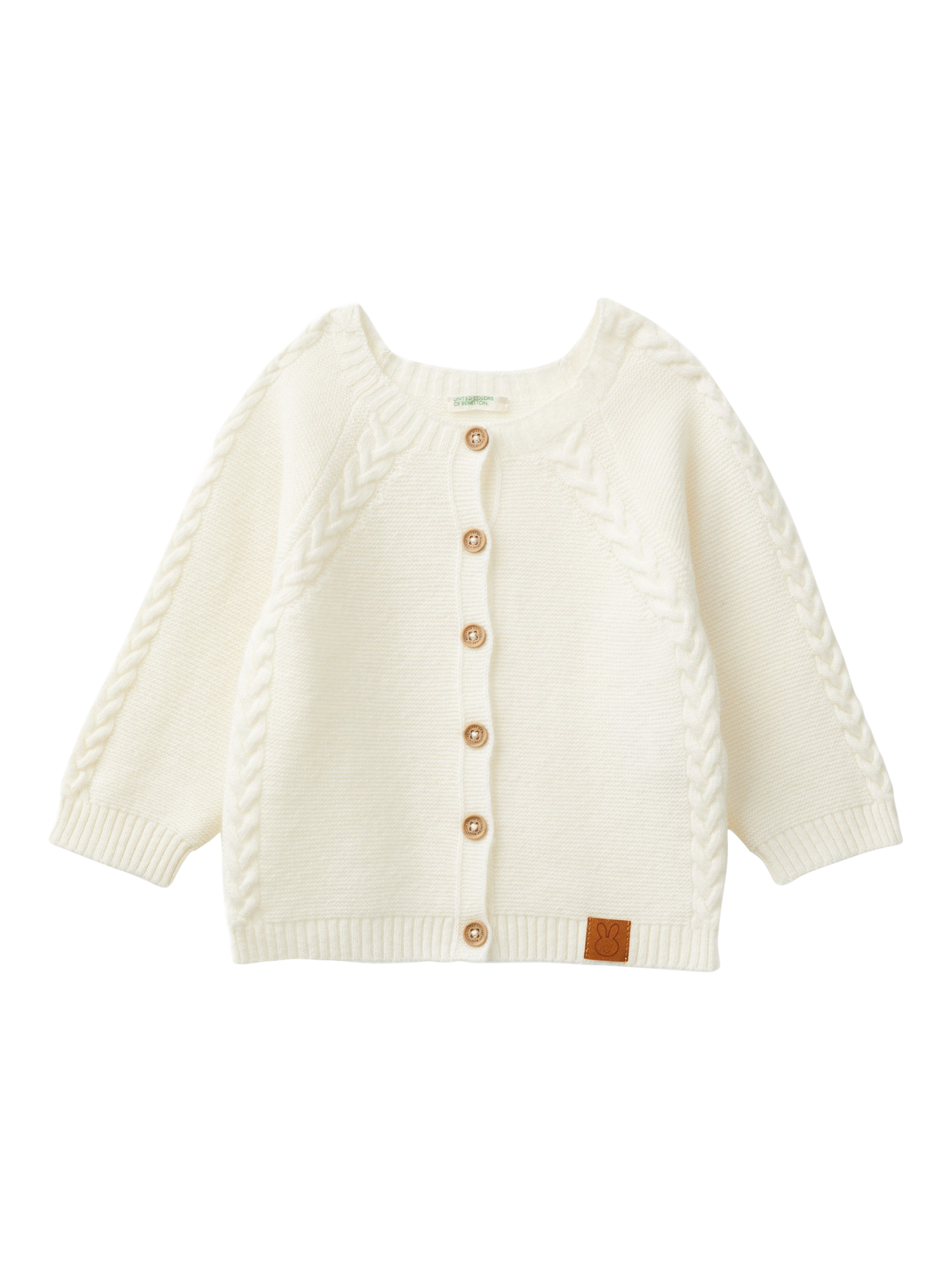 Benetton Baby Link Cable Stitch Knitted Cardigan, Cream