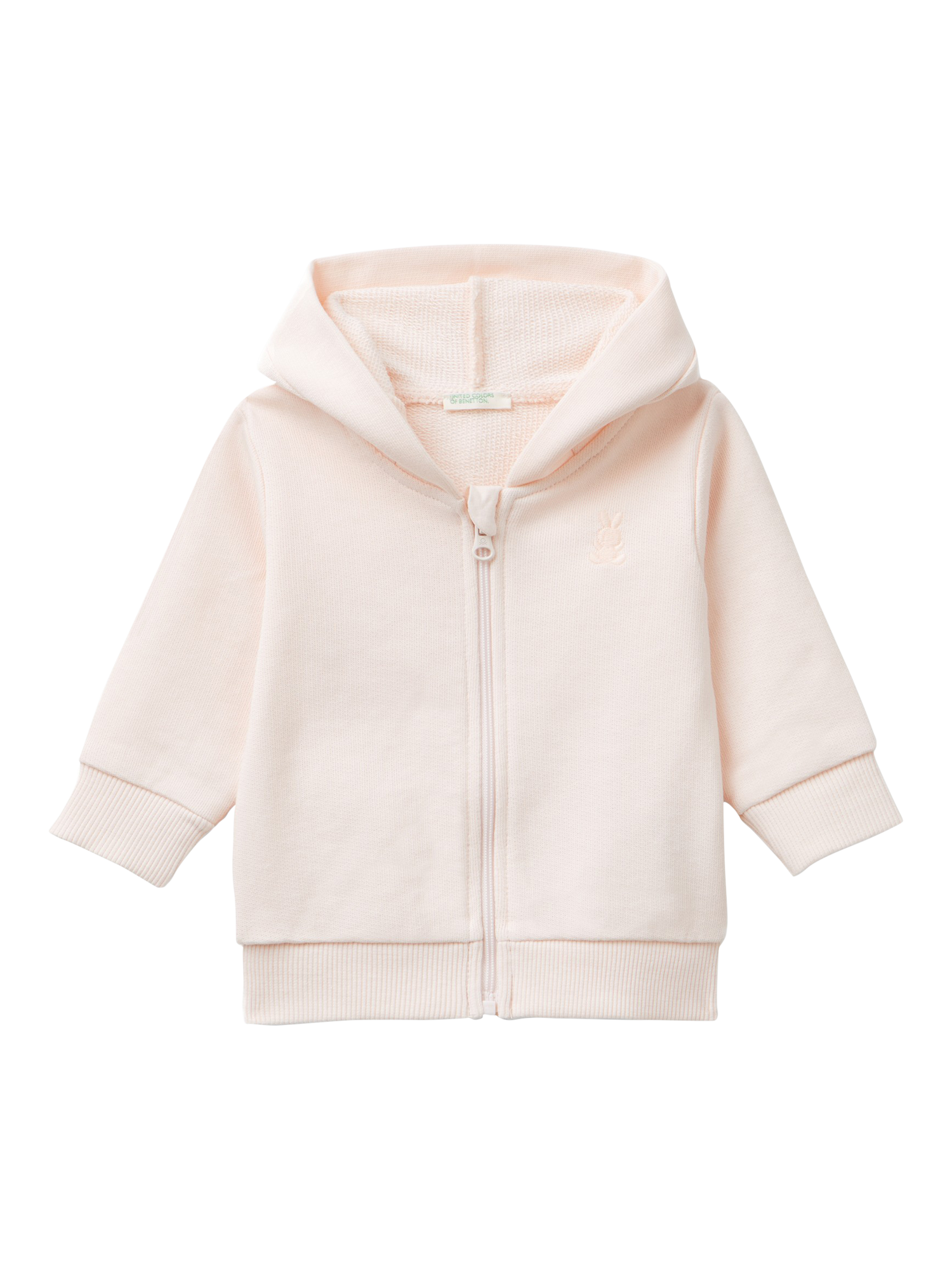 Benetton Baby Cotton Zip Hooded Sweatshirt, Light Powder