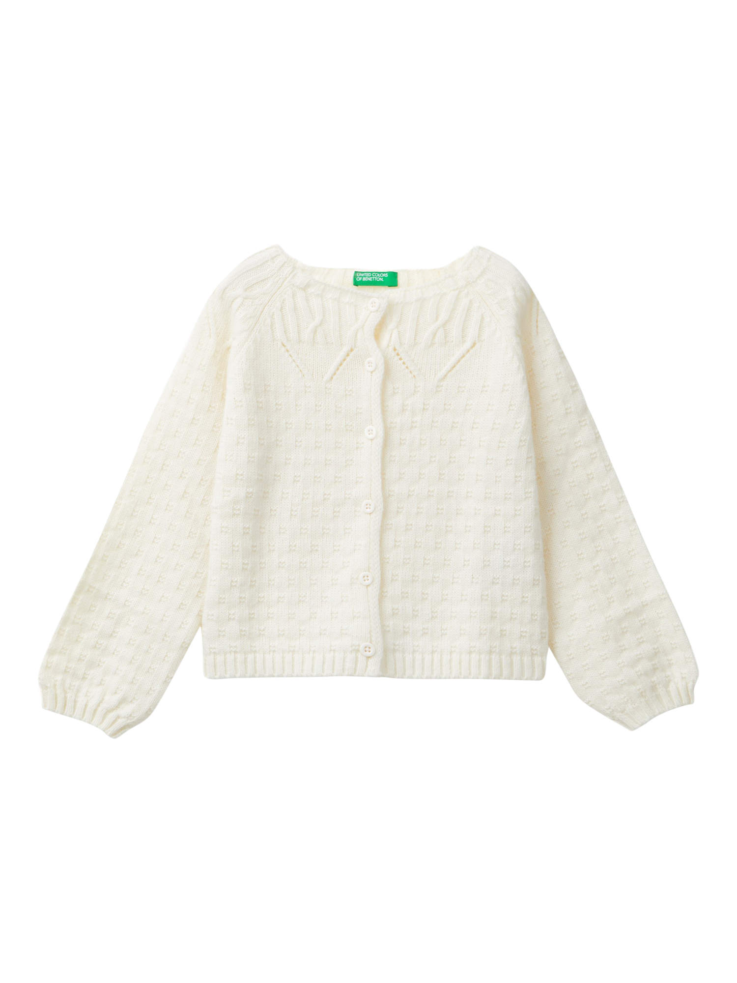Benetton Kids' Pointelle Stitch Cardigan, Offwhite