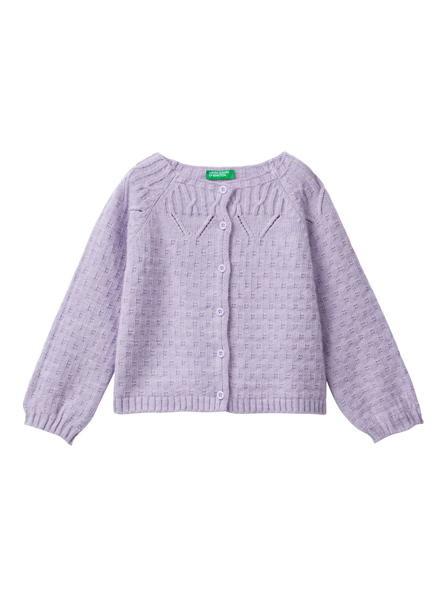 Benetton Kids' Pointelle Stitch Cardigan, Lilac