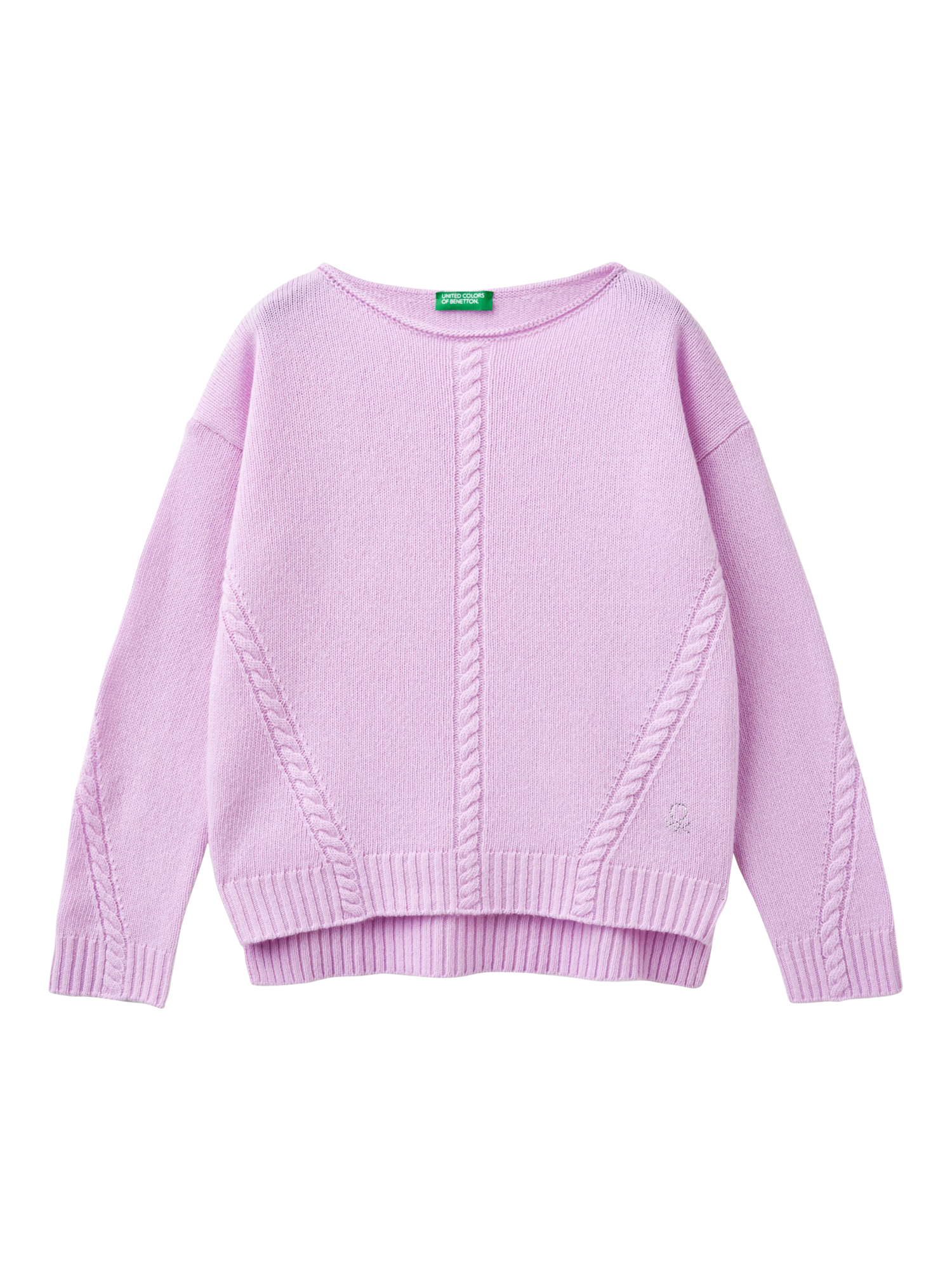 Product image 1 of 3, which shows Benetton KIds' Wool Blend Crew Neck Jumper, Lilac, 6-7 years
