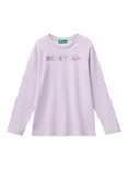 Benetton Kids' Cotton Glitter Long Sleeve T-Shirt, Lilac