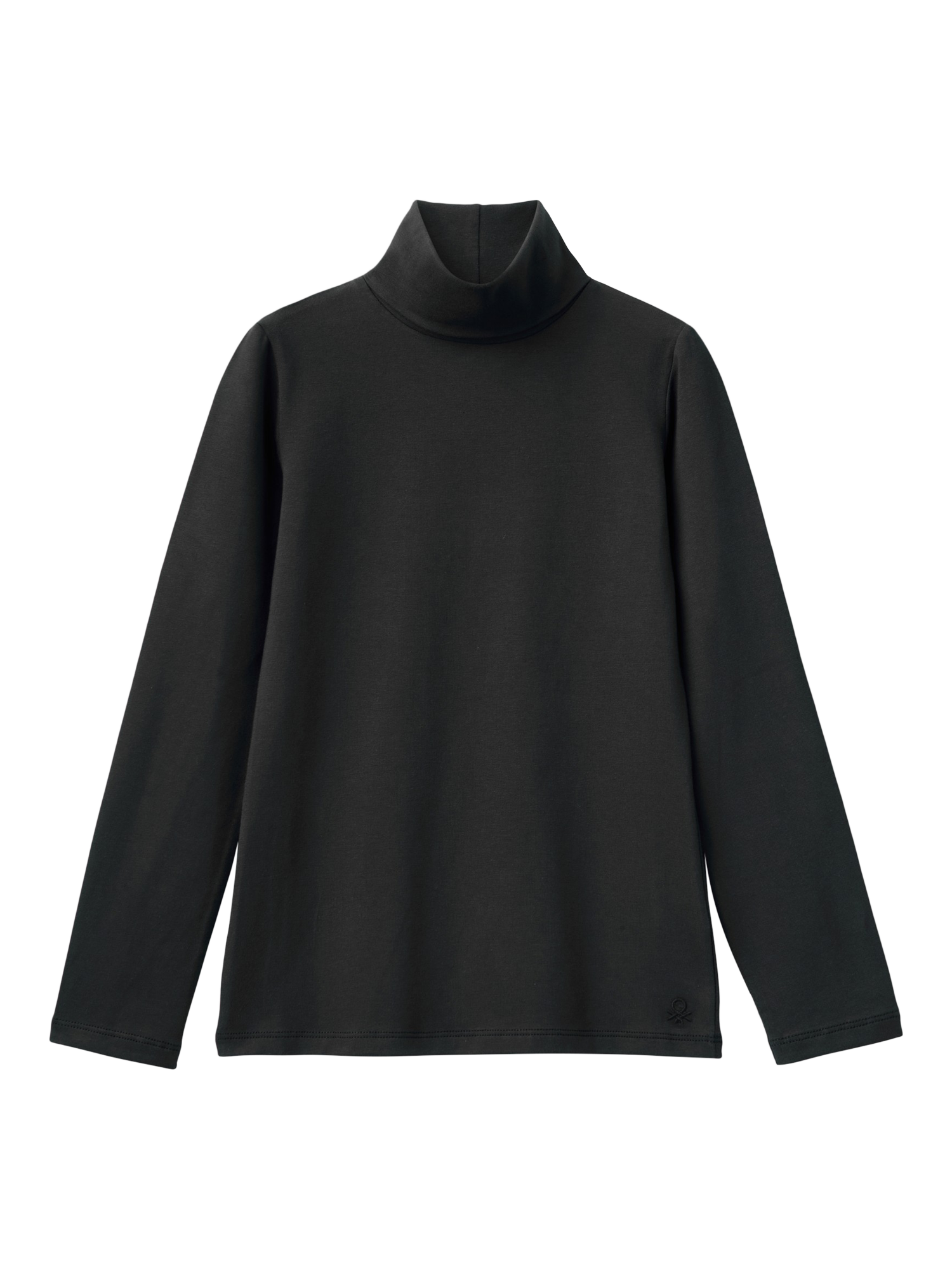 Product image 1 of 3, which shows Benetton Kids' Cotton Blend Jersey Roll Neck Jumper, Black, 6-7 years