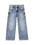 Benetton Kids' Junior Straight Fit Embroidered Jeans, Blue