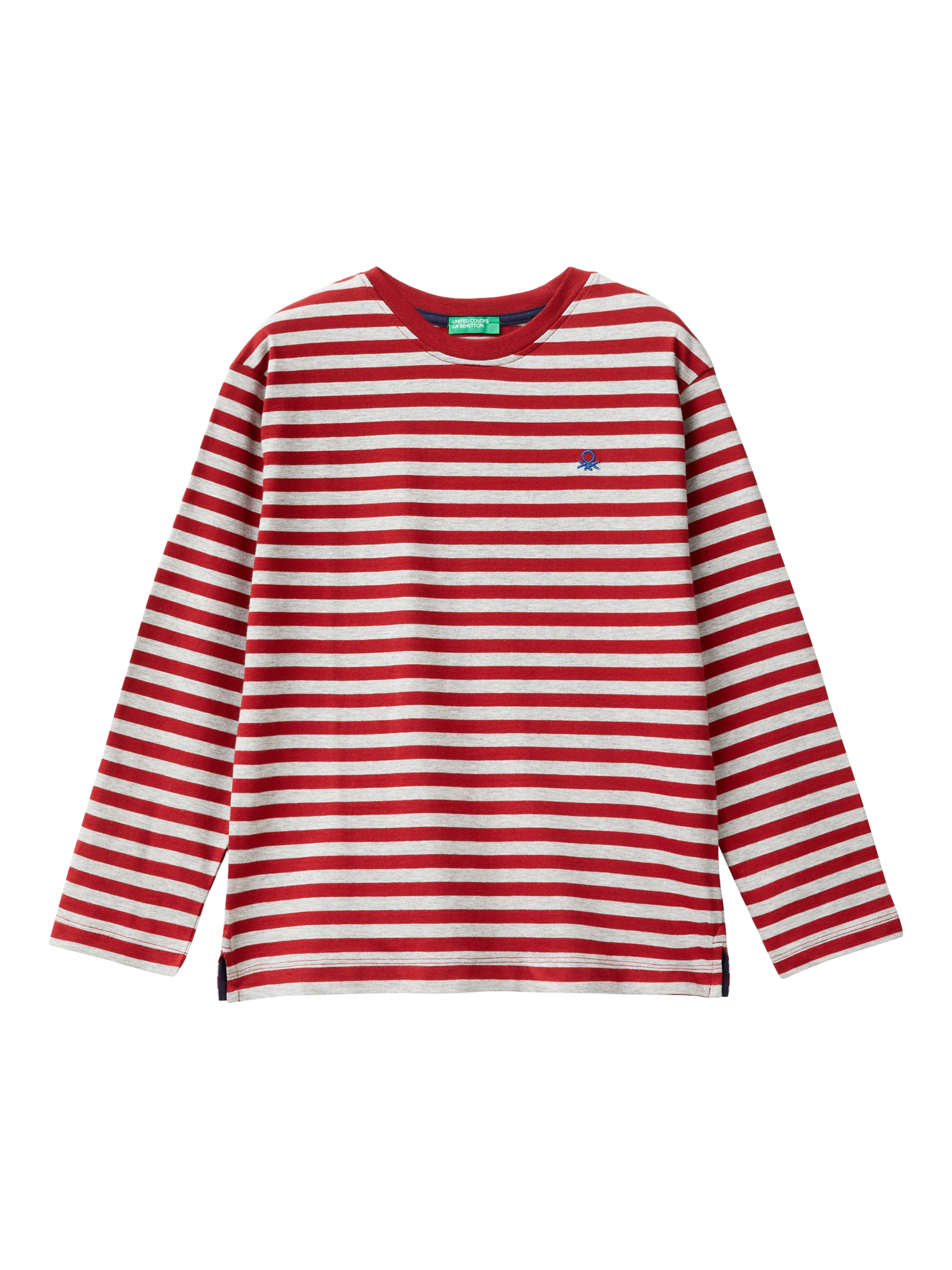 Benetton Kids' Cotton Stripe Long Sleeve Tee, Red/Multi