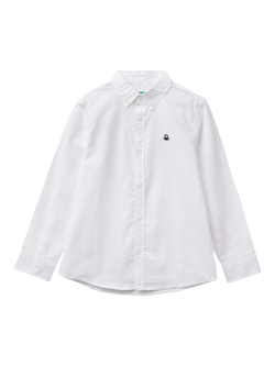 Benetton Kids' Cotton Poplin Long Sleeve Shirt, Optical White, Optical White