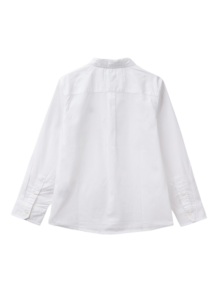 Benetton Kids' Cotton Poplin Long Sleeve Shirt, Optical White - view 2, Optical White