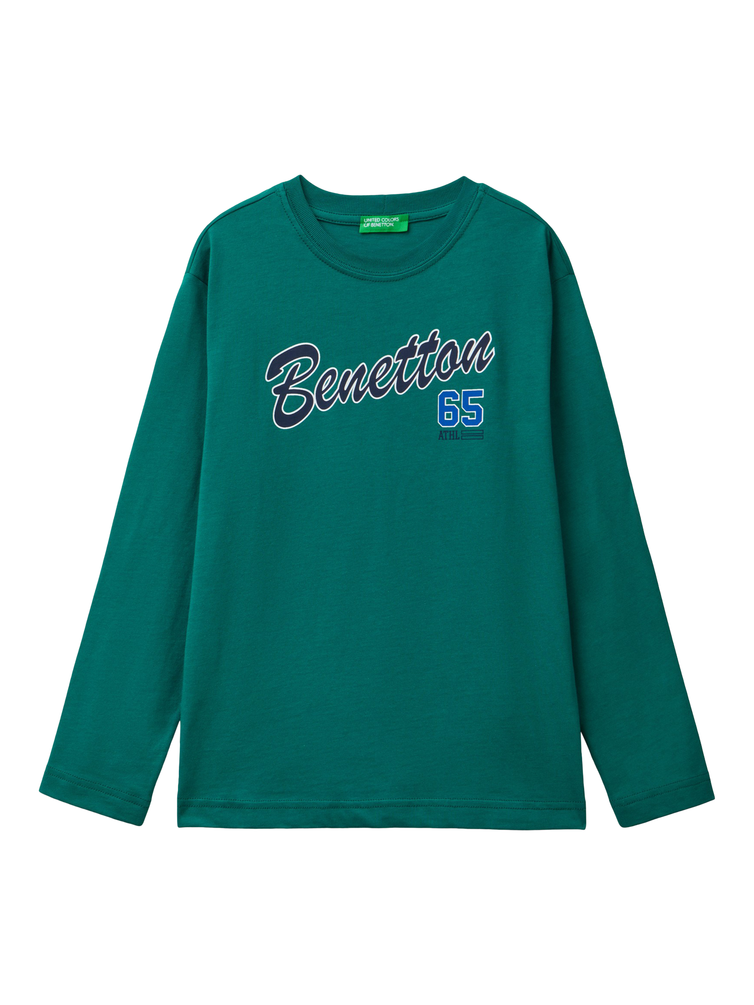 Benetton Kids' Logo Long Sleeve Tee, Forest Green