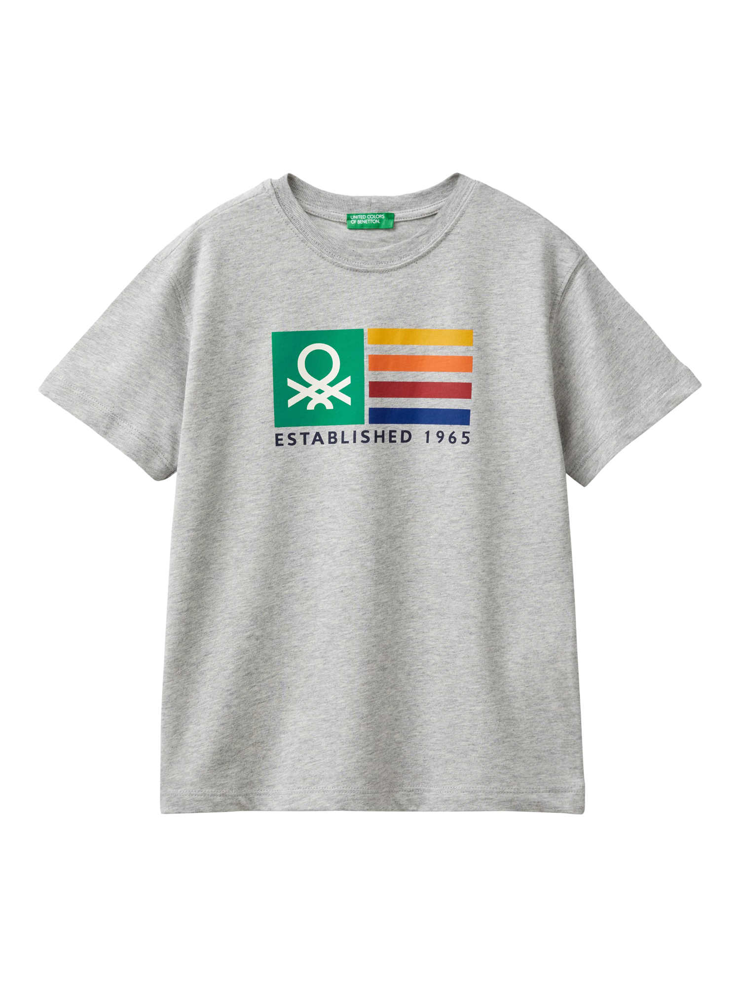 Benetton Kids' Junior Cotton Logo Print T-Shirt, Medium Melange Grey