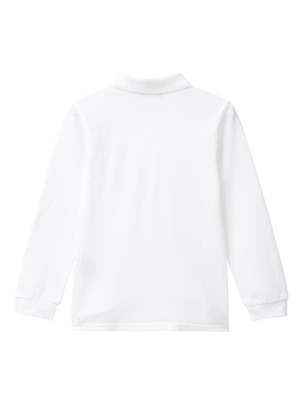 Benetton Kids' Cotton Long Sleeve Polo Shirt - view 2, Optical White