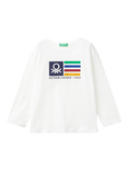 Benetton Kids' Cotton Logo Graphic Long Sleeve T-Shirt, Offwhite