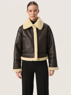 Soaked In Luxury Elora Faux Leather Aviator Jacket, Brown, Brown